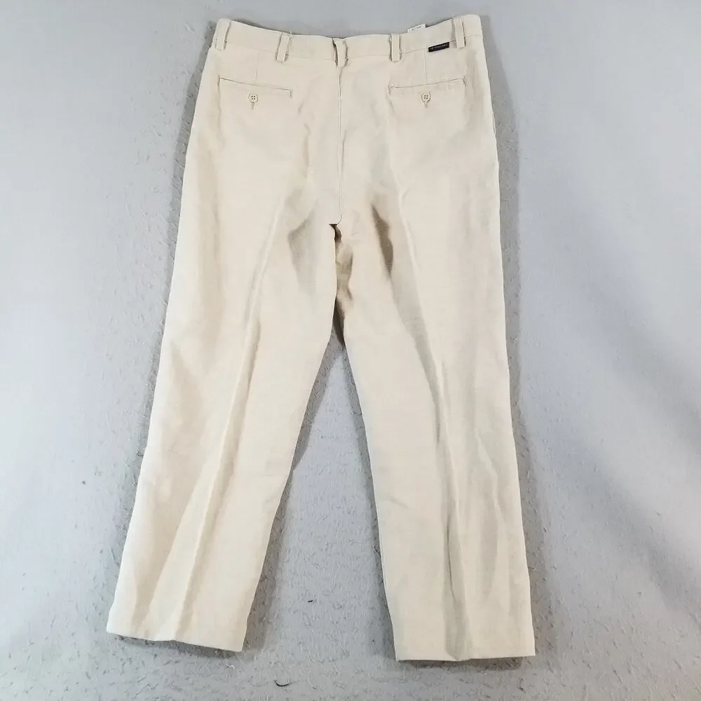 Dockers Pants Mens 40x29 Beige Linen Blend Classic Pleated Casual Dress Trousers